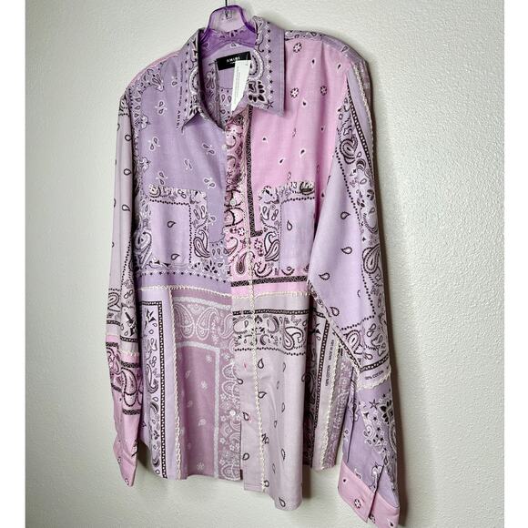 NWT Amiri Lavender Bandana Reconstructed Flannel Button Shirt XL - Picture 4 of 16